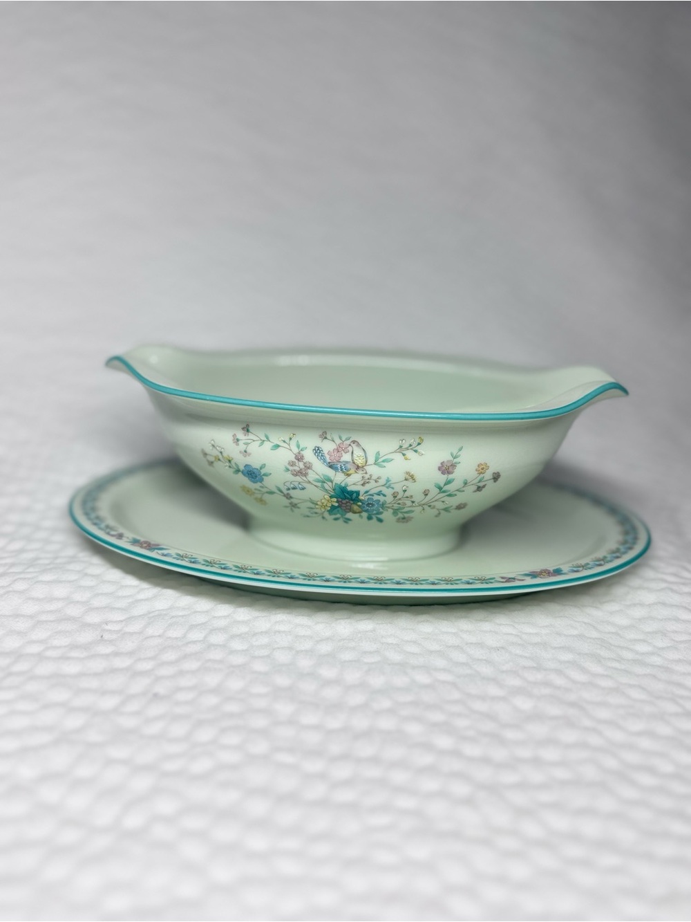 Noritake Japan Floral Bird Porcelain Gravy Boat & Underplate